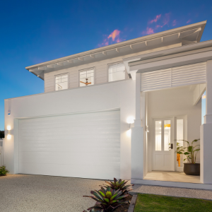 gliderol sectional door in white at twilight